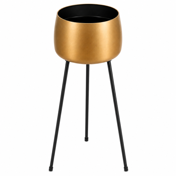 Gold Metal Planter with Black Tripod Stand