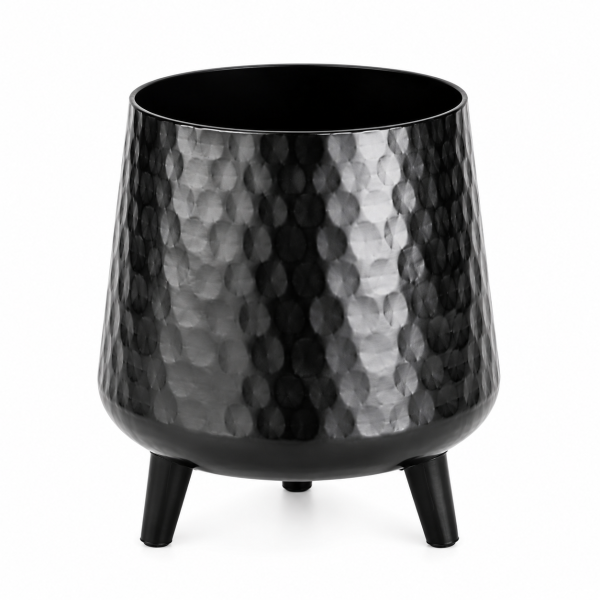 Black Hammered Metal Planter Pot with Stand